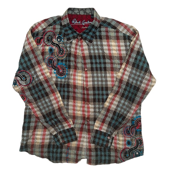 Robert Graham Limited Edition Plaid Shirt 2XL Embroidered 100% Silk Flip Cuff - Picture 12 of 16